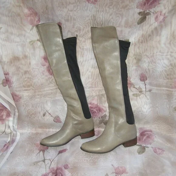 Vintage size 9 Charles David Taupe Leather Knee High Boots - Picture 1 of 13